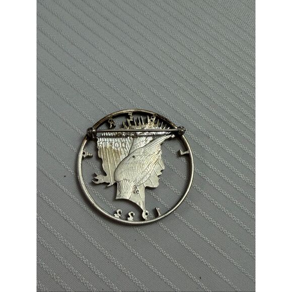 Vintage Cut Out 1922 Peace Silver Dollar Liberty Head Custom Made Silver Pendant - Picture 4 of 6